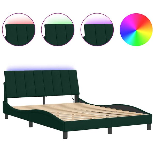 vidaXL Bed Frame with LED without Mattress "Hanko" Dark Green 120x200 cm Velvet