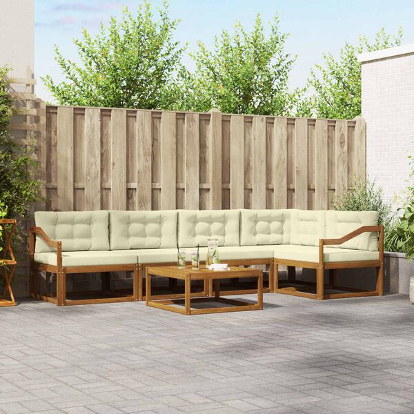 vidaXL Utomhussoffset med kudde 6 pcs Naturlig och Gr&auml;dde