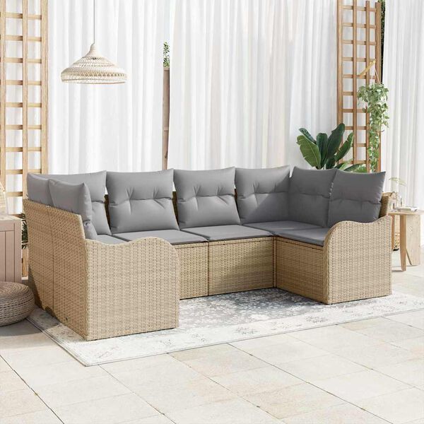 vidaXL Tr&auml;dg&aring;rdsoffset med kudde 6 pcs beige och ljusgr&aring; Poly rattan