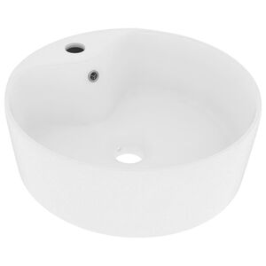 vidaXL Handfat med br&auml;ddavlopp matt vit 36x13 cm keramik