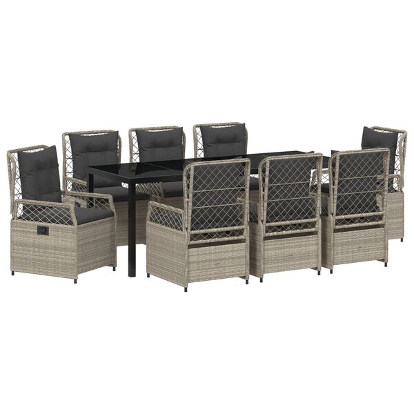 vidaXL Tr&auml;dg&aring;rdsm&ouml;belset 9 pcs Ljusgr&aring; konstrotting