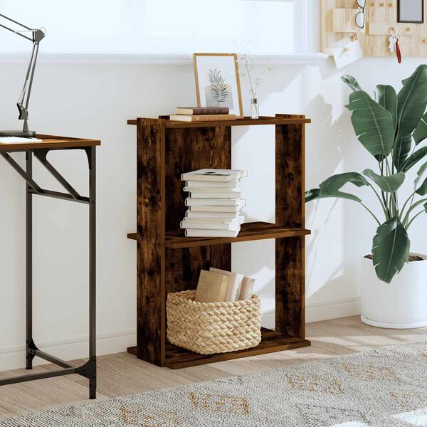 vidaXL Bokhylla 3 hyllplan rökfärgad ek 60x30x80 cm konstruerat trä