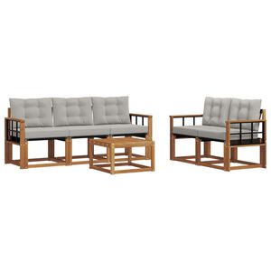 vidaXL Utomhussoffset med kudde 6 pcs Naturlig och Ljus Gr&aring;