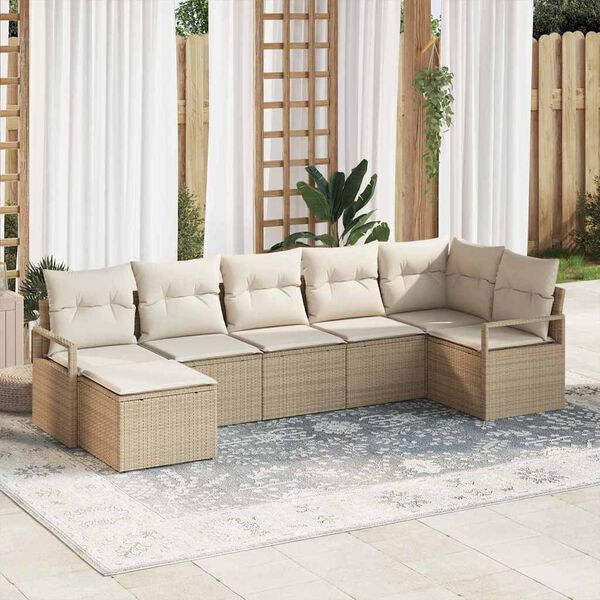 vidaXL Soffset med kudde 7 pcs Beige konstrotting