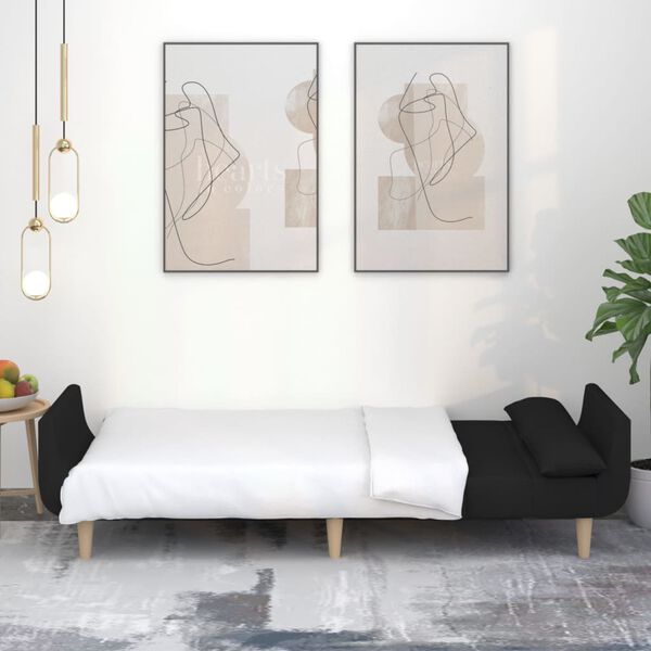 vidaXL B&auml;ddsoffa 2-sits med tv&aring; kuddar svart tyg