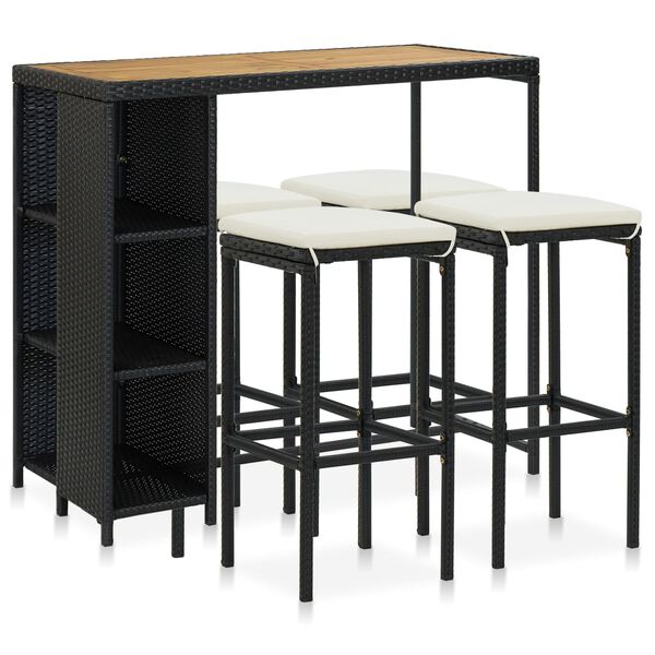 vidaXL Bargrupp för trädgården med dynor 5 delar konstrotting svart