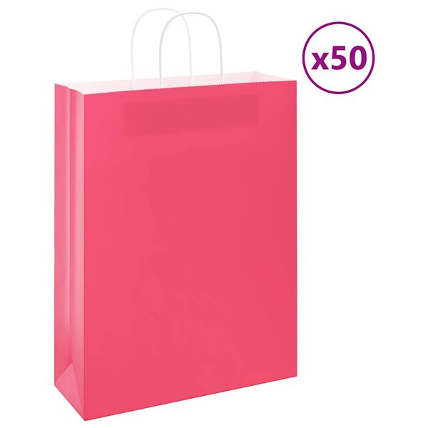 vidaXL Papperspåsar 50 st med handtag rosa 32x12x42 cm