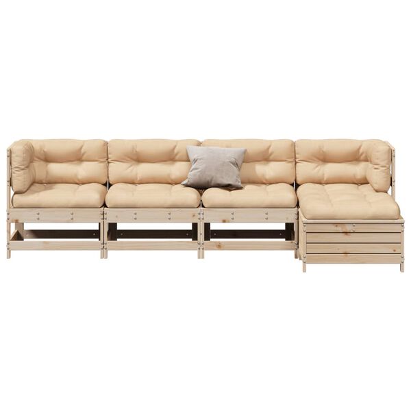 vidaXL Loungegrupp f&ouml;r tr&auml;dg&aring;rden med dynor 5 delar massiv furu