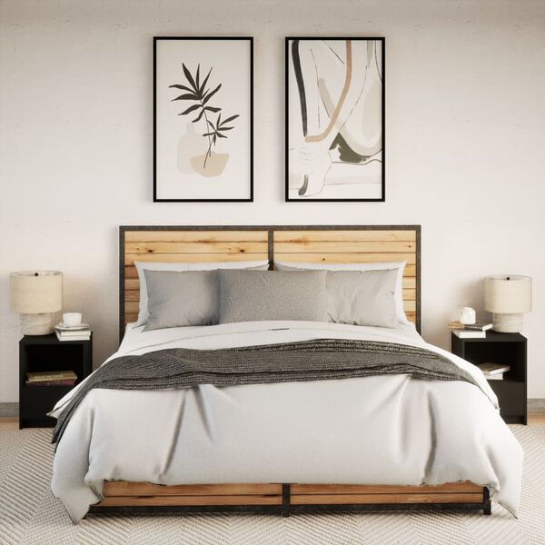 vidaXL Sängbord med LED-lampor 2 st svart konstruerat trä