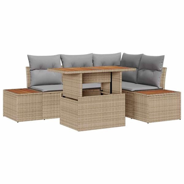 vidaXL Tr&auml;dg&aring;rdsoffset med lagring 5 pcs Beige Poly rattan