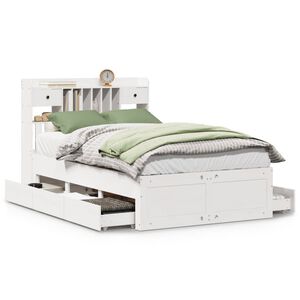 vidaXL S&auml;ng med bokhylla utan madrass vit 135x190cm massiv furu