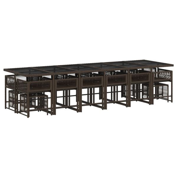 vidaXL Matgrupp f&ouml;r tr&auml;dg&aring;rden med dynor 17 delar brun konstrotting