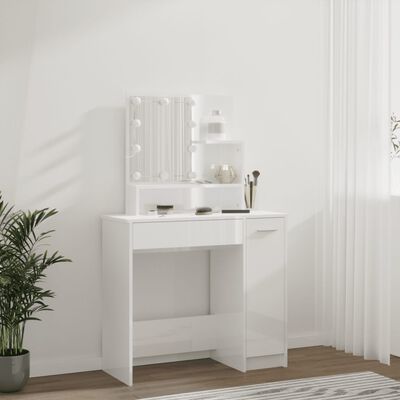 vidaXL Sminkbord med LED vit högglans 86,5x35x136 cm