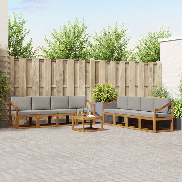 vidaXL Utomhussoffset 9 pcs Naturlig och Ljus Gr&aring; Massivt Akaciatr&auml;