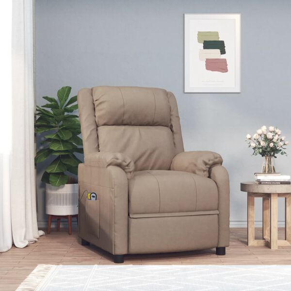 vidaXL Massagefåtölj med uppresningshjälp cappuccino konstläder