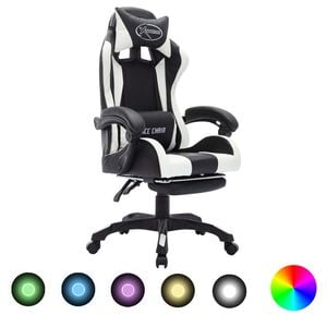 vidaXL Gamingstol med RGB LED-lampor vit och svart konstl&auml;der