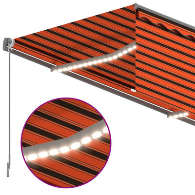 vidaXL Automatisk markis m. vindsensor rullgardin LED 4x3m orange/brun