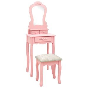 vidaXL Sminkbord med pall rosa 50x59x136 cm paulowniatr&auml;