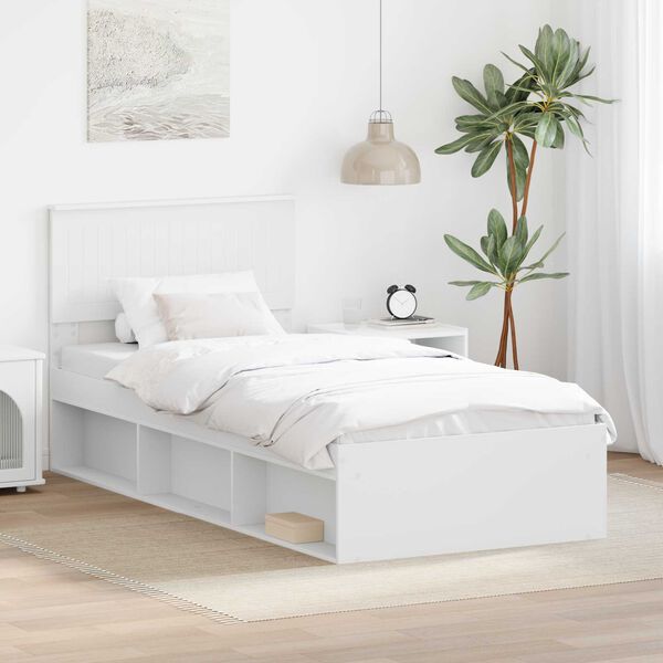 vidaXL S&auml;ngram med huvudgavel Vit 90 x 200 cm Massiv furu