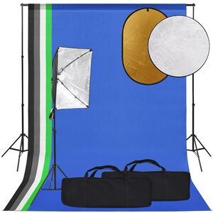 vidaXL Studioutrustning med softbox-lampa, bakgrund och reflexsk&auml;rm
