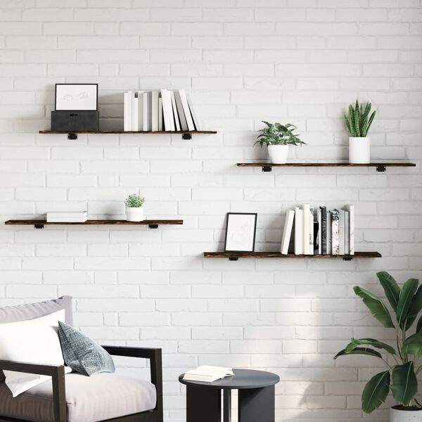 vidaXL V&auml;gghyllor 4 st r&ouml;kf&auml;rgad ek 100x20x1,5 cm konstruerat tr&auml;