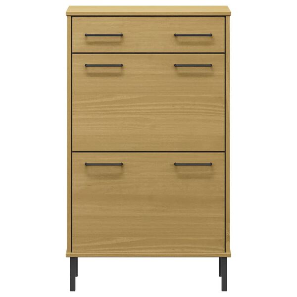 vidaXL Skoskåp med metallben OSLO brun massiv furu