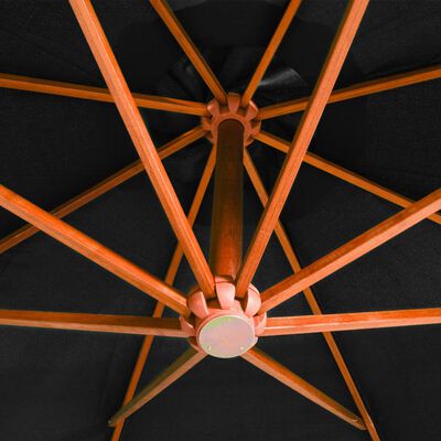 vidaXL Hängande parasoll med stolpe svart 3,5x2,9 massivt granträ