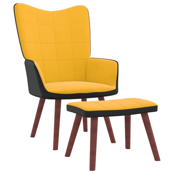 vidaXL Vilstol med fotpall senapsgul sammet och PVC