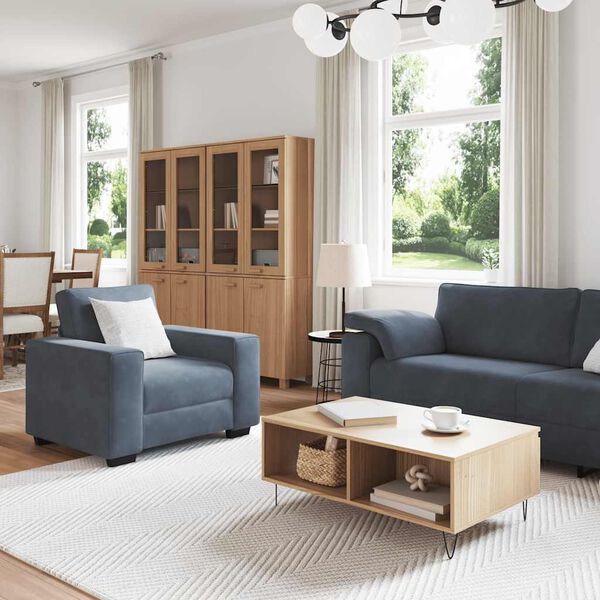 vidaXL Soffgrupp med dynor 3 delar M&ouml;rkgr&aring; sammet