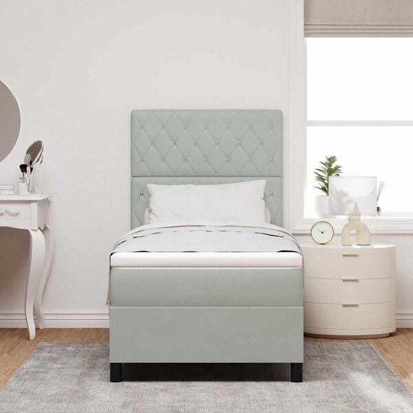 vidaXL LED Box S&auml;ng med madrass Ljusgr&aring; 100 x 200 cm tyg