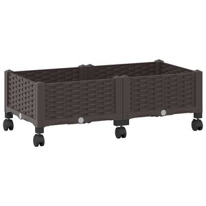 vidaXL Tr&auml;dg&aring;rdsplanterare med hjul Brun 80 x 40 x 29 cm PP