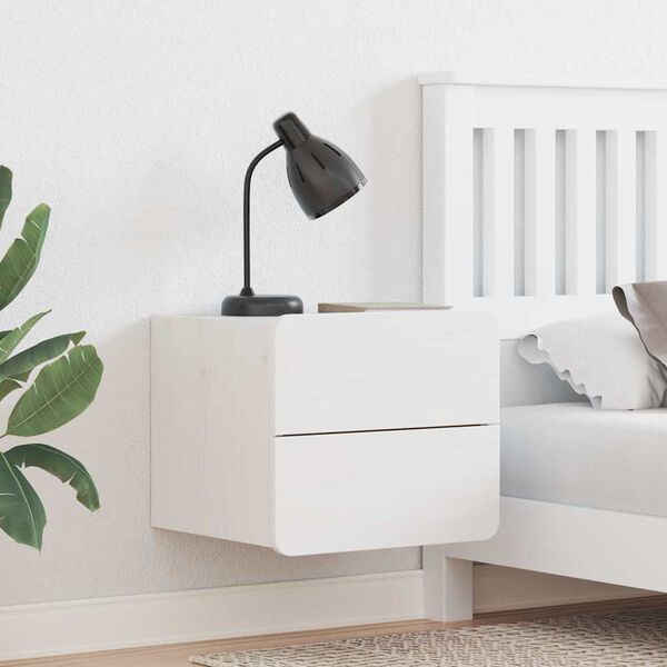 vidaXL S&auml;ngbord med l&aring;da Vit 39 x 34 x 33 cm Massiv furu