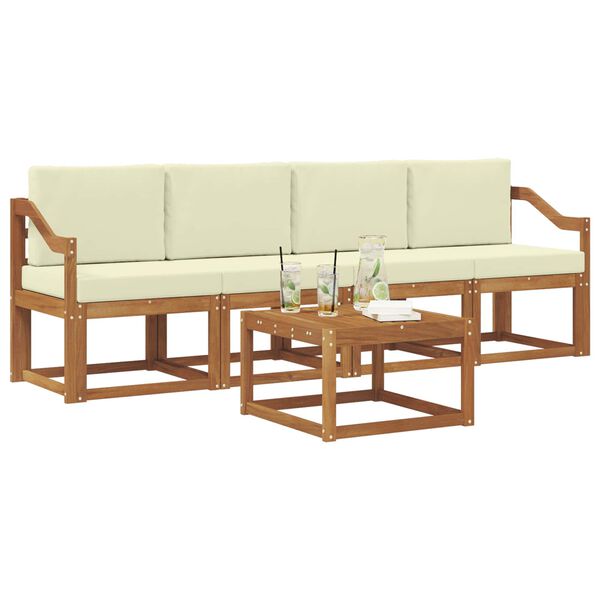 vidaXL Utomhussoffset med kudde 5 pcs Naturlig och Gr&auml;dde