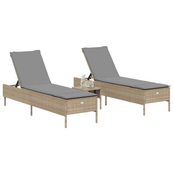 vidaXL Solsängar med dynor set 3 delar beige konstrotting