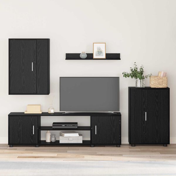 vidaXL TV-b&auml;nkset V&auml;ggmonterad 4 pcs Svart Ek Konstruerat tr&auml;