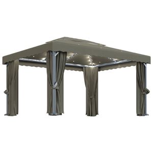 vidaXL Paviljong med draperi och ljusslinga LED 4x3 m taupe