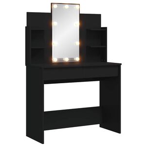 vidaXL Sminkbord med LED svart 96x40x142 cm