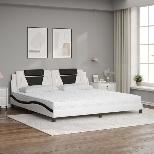 vidaXL Bed "Viana" with Mattress White and Black 200x200 cm Faux Leather