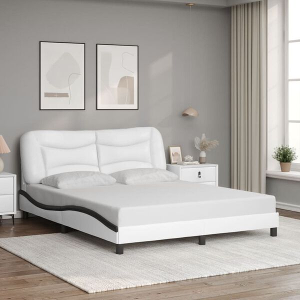 vidaXL Bed Frame with LED without Mattress "Hvar" White and Black 160x200 cm