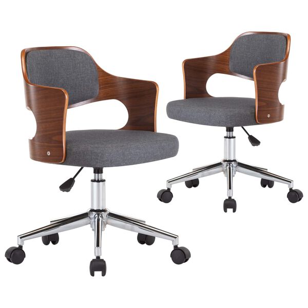 vidaXL Snurrbara matstolar 2 st gr&aring; b&ouml;jtr&auml; och tyg