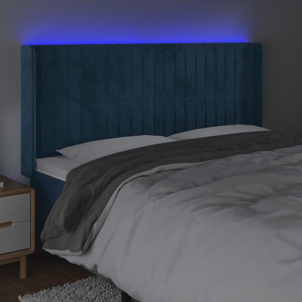 vidaXL S&auml;nggavel LED m&ouml;rkbl&aring; 203x16x118/128 cm sammet