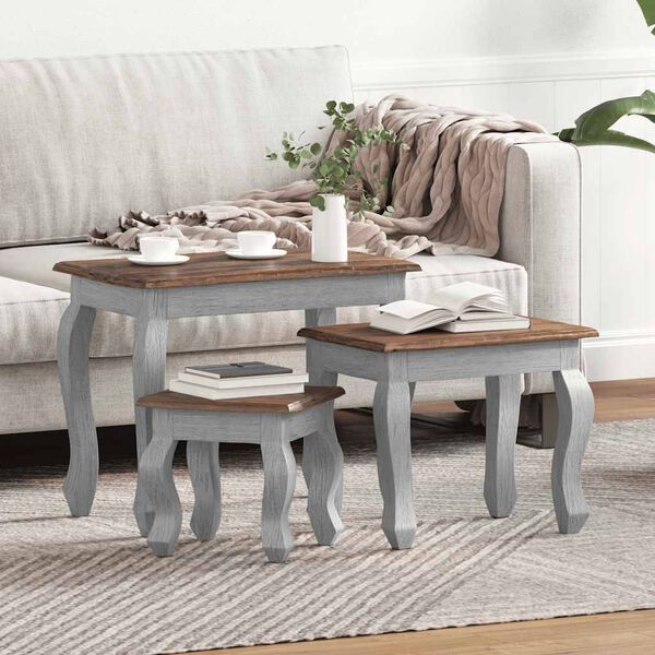 vidaXL Satsbord 3 delar massivt mahognytr&auml;