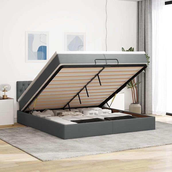 vidaXL Ottoman sängram med madrasser mörkgrå 200x200 cm tyg