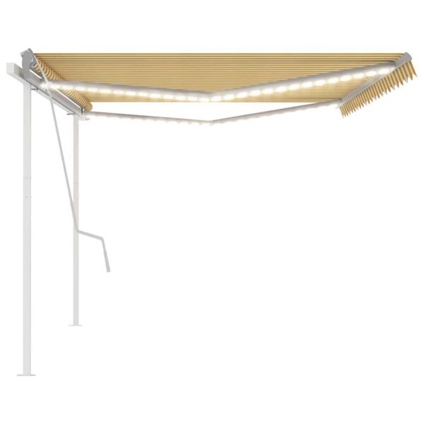 vidaXL Markis manuellt infällbar med LED 5x3 m gul och vit