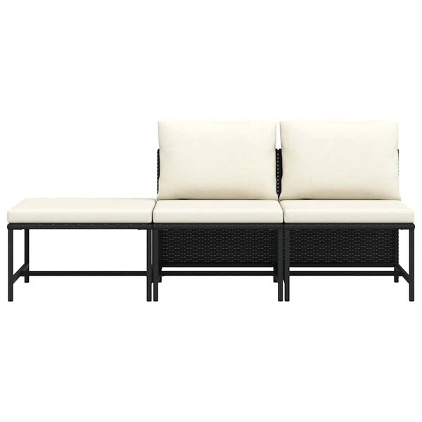 vidaXL Soffgrupp för trädgård med dynor 3 delar svart konstrotting