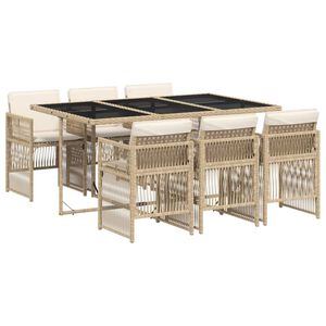 vidaXL Matgrupp f&ouml;r tr&auml;dg&aring;rden med dynor 7 delar beige konstrotting