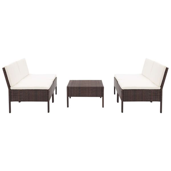 vidaXL Soffgrupp f&ouml;r tr&auml;dg&aring;rden med dynor 5 delar konstrotting brun