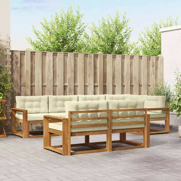 vidaXL Utomhussoffset med kudde 7 pcs Naturlig och Gr&auml;dde