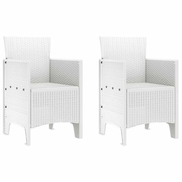 vidaXL Tr&auml;dg&aring;rd Stol med kudde 2 pcs Vit 53 x 49 x 85 cm Polypropylen