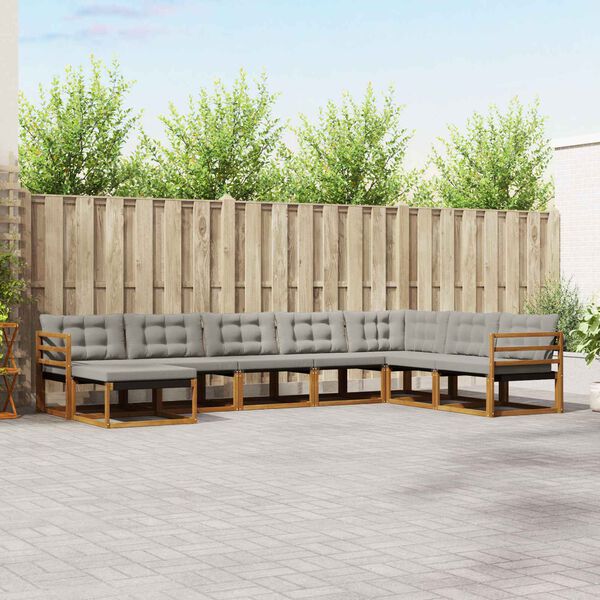 vidaXL Utomhussoffset 8 pcs Naturlig och Ljus Gr&aring; Massivt Akaciatr&auml;